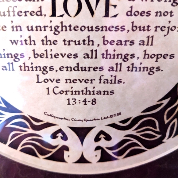 Framed 1 Corinthians 13 Love Chapter Laser Art by Cindy Jacobs Ltd 1988 Bible - Picture 3 of 3